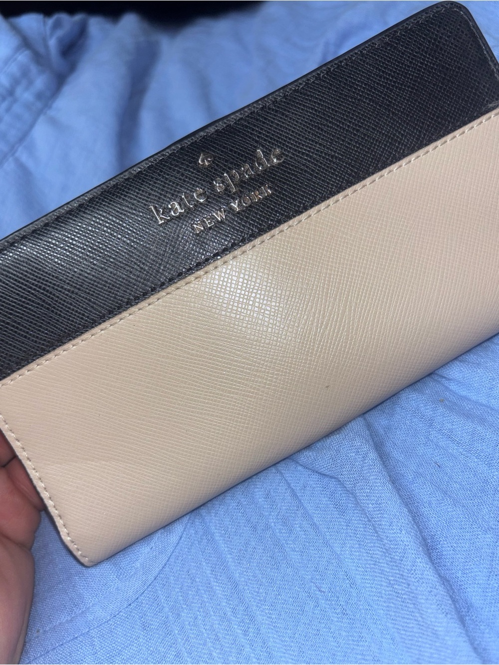 kate spade Two-Tone Black and Cream Saffiano Zip Wallet